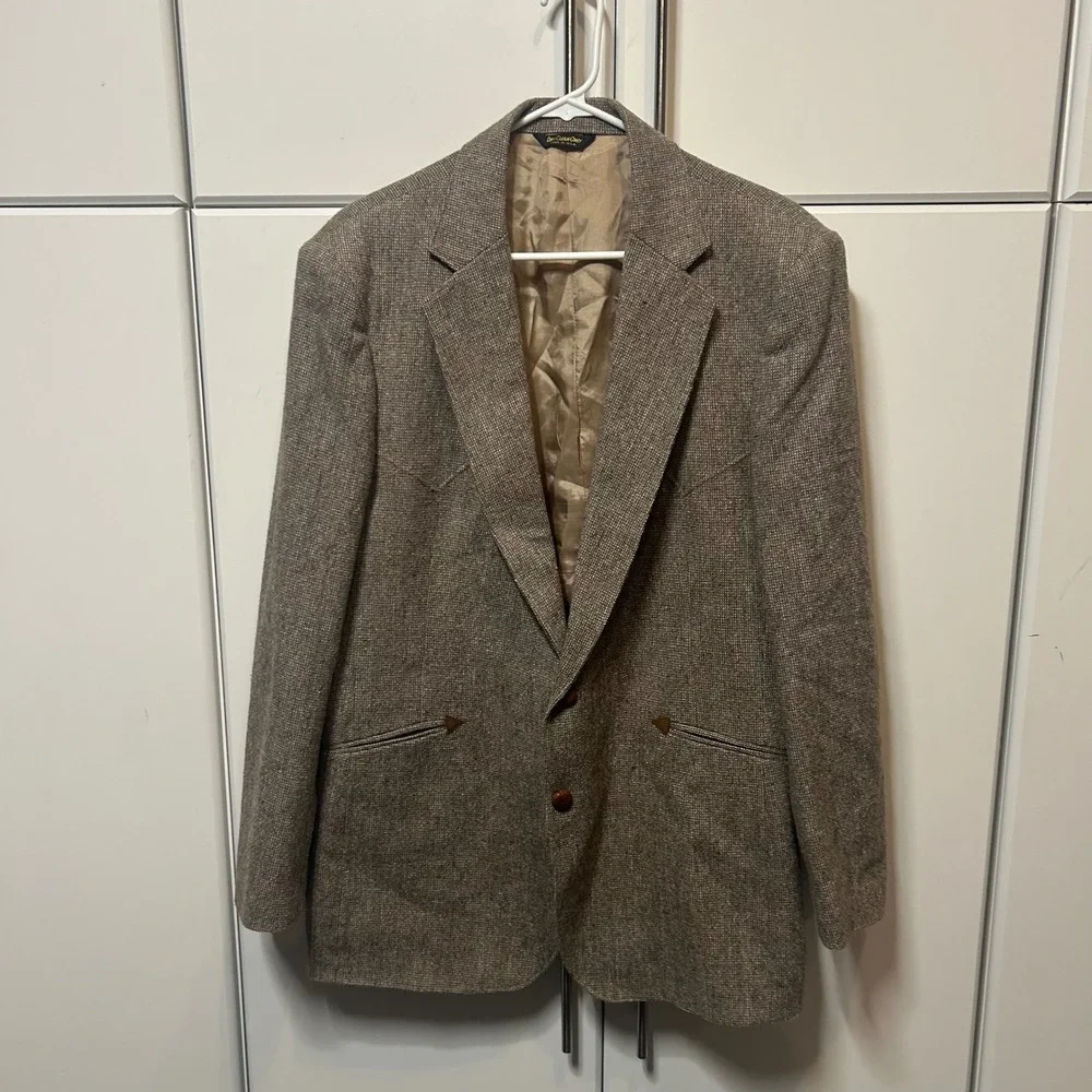 Vintage Panhandle Slim Mens 44L Brown Tweed Western Blazer Elbow Patch Made USA